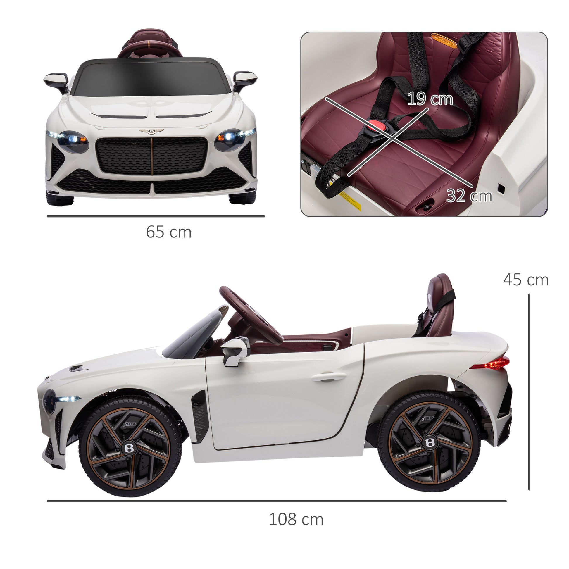 Bentley Bacalar Licensed 12V Kids Electric Car w/ Portable Battery - White -  Kids Electric Cars & Toys