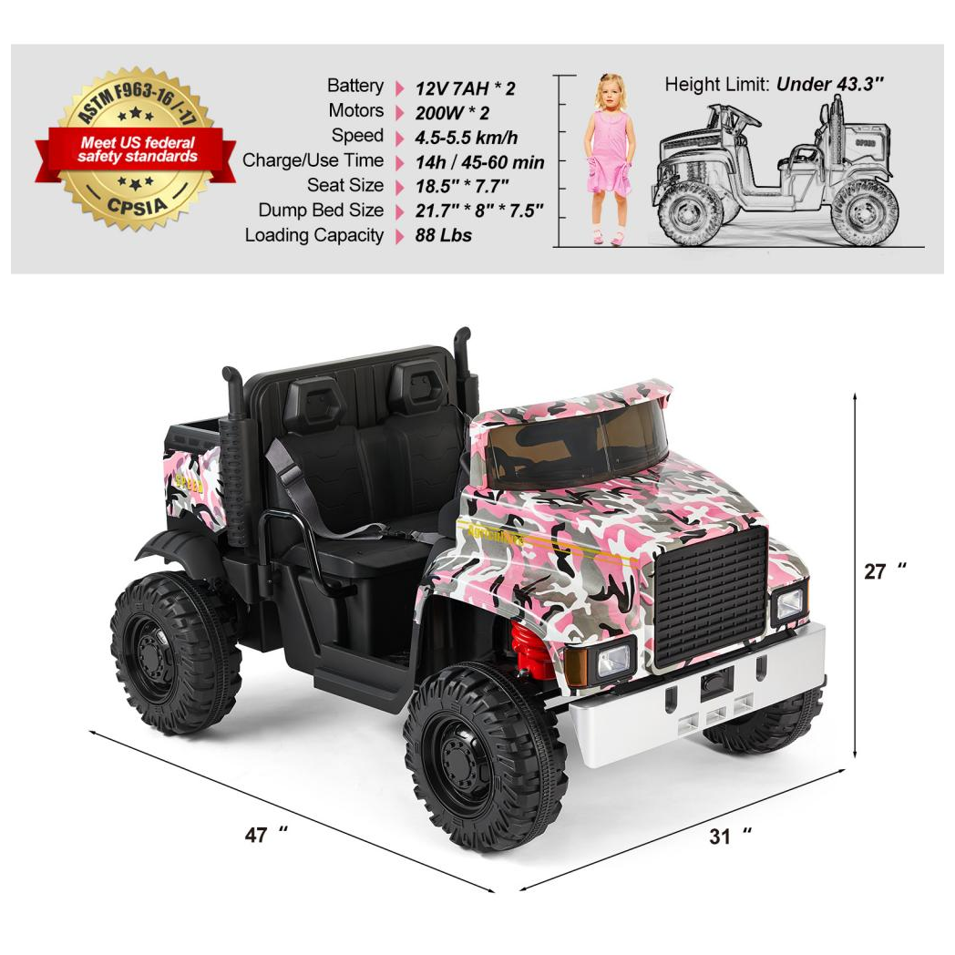 Power Electric 2-Seater Kids Ride On Truck Tractor w/Trailer 3 Speed RC Pink -  Kids Electric Cars & Toys
